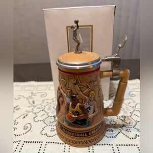 Avon Ceramic Basketball Stein with Tan and Blue Accents
